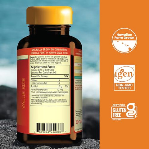 Hawaii BioAstin Hawaiian Astaxanthin – 4mg, 270 Softgels – Antioxidante Premium para Suporte aos Olhos, Pele e Articulações - Nutrex
