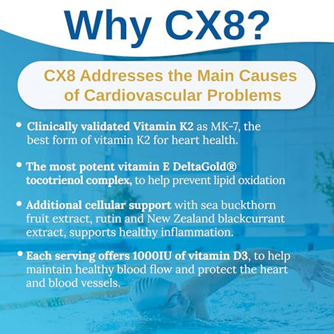 CX8 – Suplemento para Saúde do Coração com Vitamina K2, Espinheiro Marítimo e Vitamina D – Fórmula de Alta Potência para Suporte Cardiovascular Ótimo - Xtendlife