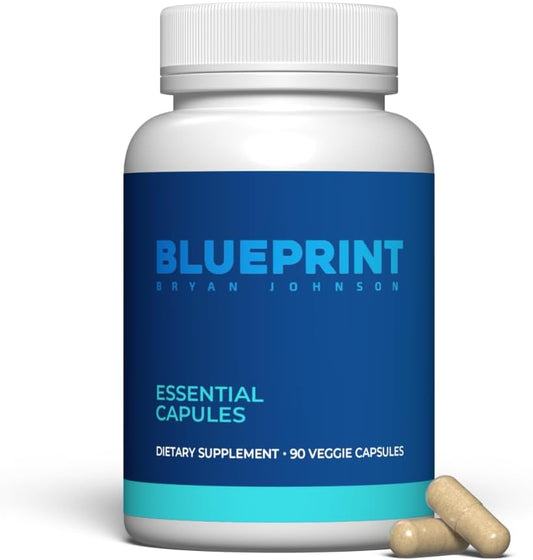 Cápsulas Essenciais – Multivitamínico/Multimineral Diário para Mulheres e Homens – Suplemento Antioxidante com Cálcio, Vitamina B1, Vitamina D e Zinco – Vegano e - Blueprint Bryan Johnson