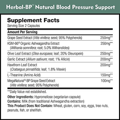 DailyNutra - Herbal-BP: Suplemento Natural para Pressão Arterial | Extrato de Semente de Uva, Alho, Espinheiro, Folha de Oliveira | Saúde Circulatória