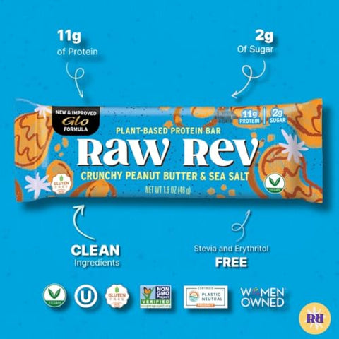 Raw Rev Glo - Raw Rev Barras Veganas de Alta Proteína, Amendoim Crocante – 100% Natural e Deliciosas!