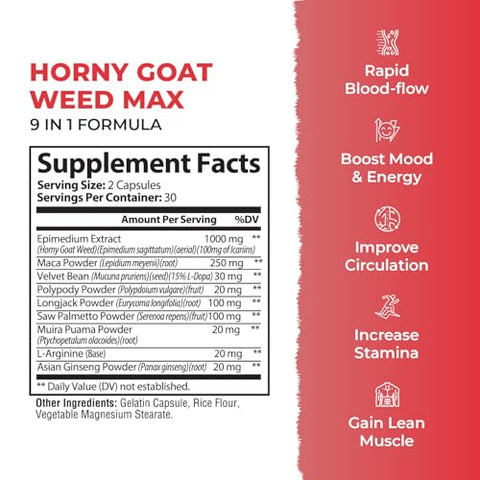 EPN Supplements - Science Labs | Pílulas #1 para Homens de Ação Rápida no Fluxo Sanguíneo | Horny Goat Weed para o Humor | 60 cápsulas