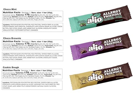 Combo Box 3 Sabores – Barra Proteica Livre dos 9 Principais Alérgenos | Alta Proteína | Sem Nozes | Baixa Caloria | Vegana | Sem Glúten | Não-OGM | Kosher | Baseada em Plantas | Sabor Incrível! 12 Unidades - Alio