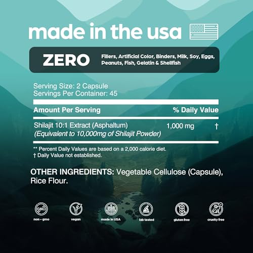 Artnaturals - Thinbi Pure Himalayan Shilajit 10000mg – Cápsulas Orgânicas de Máxima Potência 90 Unidades com Ácido Fúlvico