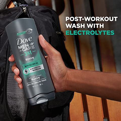 DOVE MEN + CARE - DOVE MEN CARE Gel de Banho 3 em 1 Pós-Treino Revitalizante com Óleo de Melaleuca, 4 Unidades de 18 oz (532 ml)