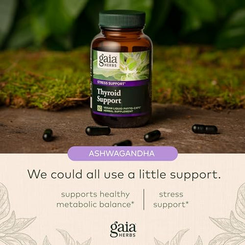 Thyroid Support – Ashwagandha, Kelp, Alga Marrom e Schisandra para Equilíbrio Metabólico Saudável e Bem-Estar Geral – 60 ml Líquido Vegano - Gaia Herbs