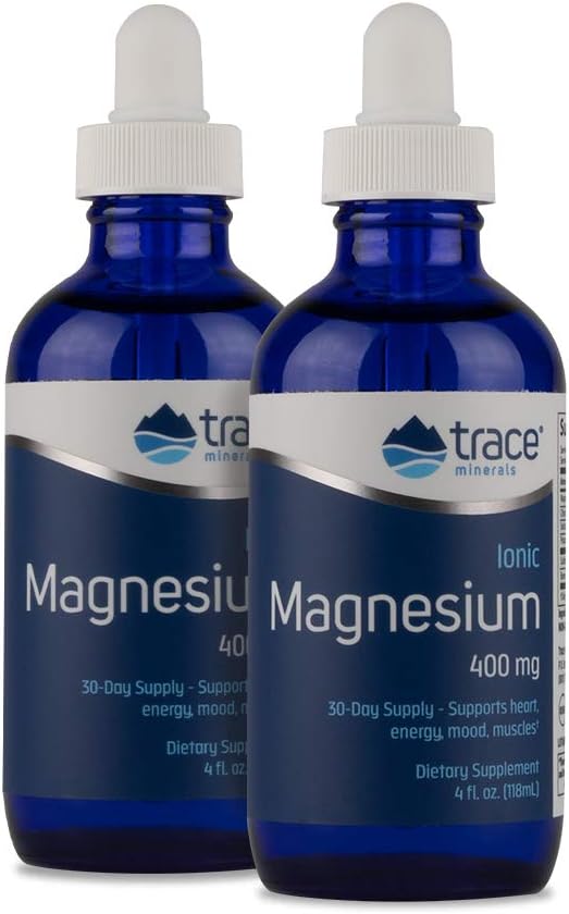 Magnésio Iônico Líquido 400 mg | Mantém Funções Essenciais do Corpo | 120 ml – Pacote com 2 (64 Porções) - Trace Minerals