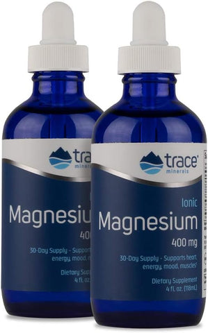 Magnésio Iônico Líquido 400 mg | Mantém Funções Essenciais do Corpo | 120 ml – Pacote com 2 (64 Porções) - Trace Minerals
