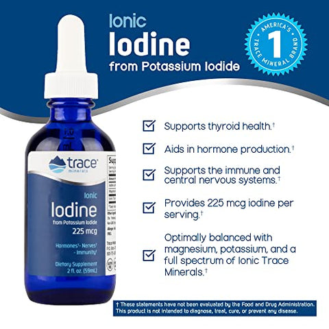 Trace Minerals - Minerais Traços | Iodo Iônico de Iodeto de Potássio | Suporta Produção Hormonal, Função do Sistema Nervoso, Saúde da Pele | Marca: