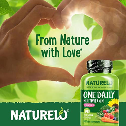Multivitamínico Diário para Mulheres – Suporte Energético – Suplemento Alimentar à Base de Alimentos Integrais para Nutrir Cabelos, Pele, Unhas – Não-OGM – Sem Soja – Sem Glúten – 240 Cápsulas | Fornecimento de 8 Meses - NATURELO