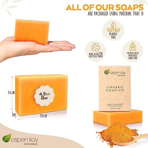 Aspen Kay Naturals - Sabonete de Cúrcuma (3 Unidades) para o Corpo – Barra de Sabonete Natural com Propriedades Benéficas para a Pele