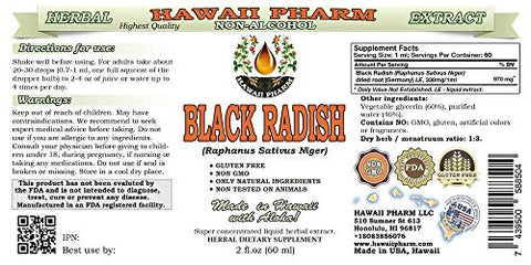 Extrato Líquido de Rábano Negro Sem Álcool, Raiz Seca de Rábano Negro (Raphanus Sativus Niger) Glicerito Suplemento Herbal Natural 60 ml - Hawaii Pharm