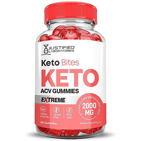 Justified Laboratories - Keto Bites Gomas Keto ACV Fórmula Extrema 2000MG Vegan Non GMO com Suco de Romã Beterraba B12 60 Gomas