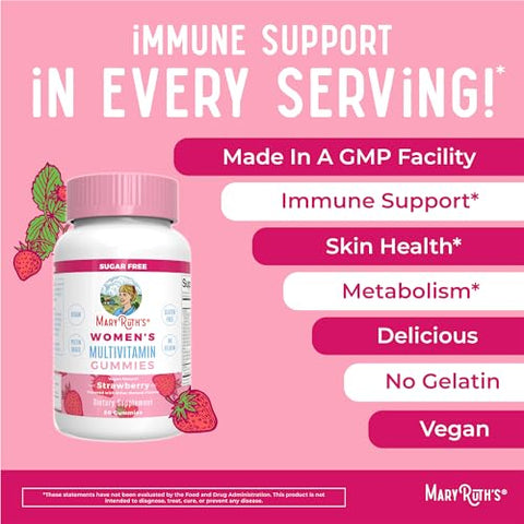 MaryRuth Organics - MaryRuth’s Multivitamina para Mulheres 14 | Gomas Multivitamínicas para Mulheres | Suporte Imunológico Diário | Vitaminas Gomosas para Cabelo, Pele e Unhas | Sem Açúcar | 60 g