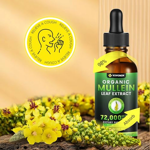 vivcmin - Gotas de Mullein para os Pulmões – Limpeza Pulmonar, Extrato Orgânico de Folha de Mullein para Desintoxicação | Marca: Mullein Drops