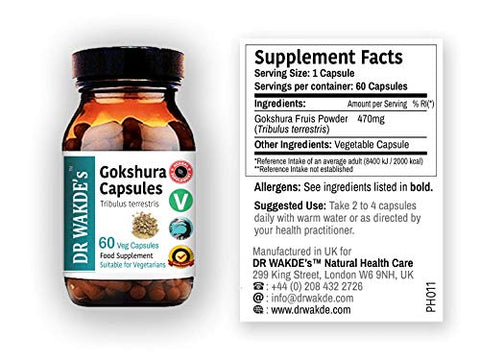 DR WAKDE's - DR WAKDE’S Gokshura Capsules – 60 Cápsulas Vegetais, Suplemento à Base de Plantas, Erva Ayurvédica, Natural e Vegano