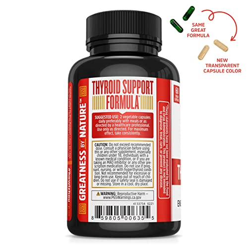 ZHOU - Zhou Complexo de Suporte à Tireoide com Suplemento de Iodo, Aumente a Energia, Combata a Névoa Cerebral com Vitamina B12, Iodo, Magnésio, Zinco, Selênio, Sem Soja, Sem Glúten, 30 Porções, 60 Cápsulas