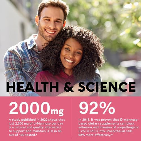 NUTRAHARMONY - D-Mannose 2000mg Cápsulas – Suplemento 3 em 1 para Saúde do Trato Urinário – Natural para Bexiga, Fígado – Marca D-Mannose