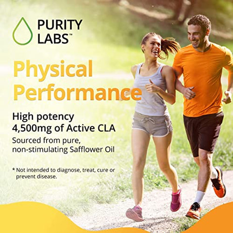 Suplementos Purity Labs CLA 4500MG – Óleo de Cártamo Não-OGM – Suporta Energia, Perda de Peso, Saúde Cardíaca e Muscular – 180 Softgels