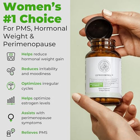 EstroControl – Equilíbrio Natural de Estrogênio para Mulheres. Alívio para TPM, Irritabilidade, Ganho de Peso Hormonal, Desejos, Metabolismo, Ciclos Irregulares, Saúde - Happy Mammoth