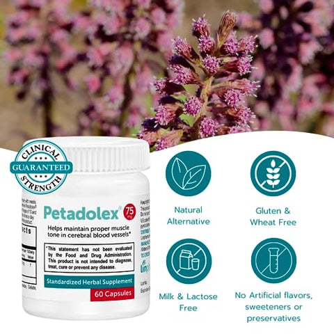 Petadolex - Alívio de Enxaqueca – Extrato Patenteado de Raiz de Butterbur, 75mg Extrato de Butterbur Livre de PA em Cápsulas de Gelatina, Solução Ideal Real de Butterbur para Prevenção de Enxaquecas