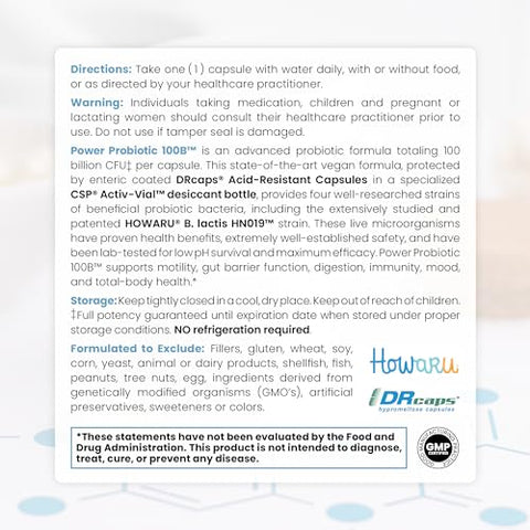 Pure Therapro Rx - Pure TheraPro Rx Power Probiotic 100B | 30 Cápsulas Resistentes ao Ácido – 1 Mês de Fornecimento | 4 Cepas Comprovadas 100 Bilhões UFC | Equilíbrio da Flora