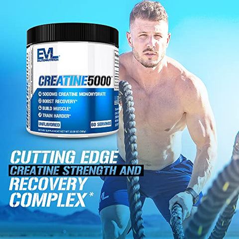 Pure Creatine Monohydrate Powder 5000mg – Bebida de Recuperação Pré e Pós-Treino para Aumento de Massa Muscular e Desempenho Atlético - Evlution