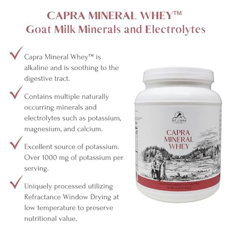 Capra Mineral Whey | Suplemento Mineral/Eletrolítico de Alimentos Integrais, Bio-disponível a partir do Soro de Leite de Cabra, Rico em Potássio, Alcalinizante – 50,8 Onças em Pó - MT. CAPRA SINCE 1928
