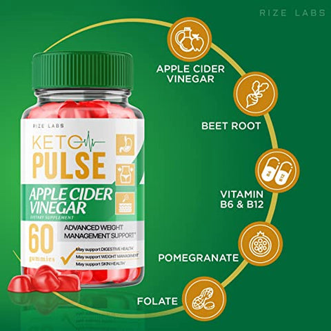 rize labs - (2 Pacotes) Gomas Keto Pulse – Gomas Keto Pulse ACV para Perda de Peso com Ingredientes Orgânicos Vinagre de Maçã Fórmula Avançada Keto ACV Ativa Plus Gomita (120 Gomas)