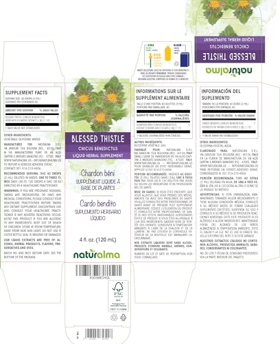 Tintura sem Álcool de Cardo Santo (Cnicus benedictus) com Flores – Extrato Líquido em Gotas 120 ml – Herbal Vegan - Naturalma