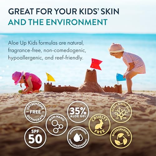 ALOE UP - Protetor Solar Infantil Aloe Up FPS 50 – Spray Mineral de Amplo Espectro para Rosto e Corpo – Livre de Álcool – Pele Sensível – Com Óxido de Zinco Gen2 e Aloe Vera – Amigo dos Recifes – 100g
