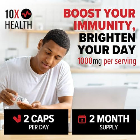10X Health System - 10X Health – Suplemento de Vitamina C 1000mg para Suporte Imunológico – Ácido Ascórbico – Ótimo para Recuperação Tecidual