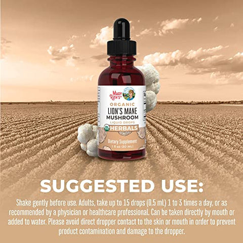 MaryRuth Organics - Suplemento de Cogumelo do Leão | Até 2 Meses de Fornecimento | Extrato de Cogumelo do Leão Orgânico Certificado USDA | Gotas Líquidas Herbais Nervinas | Saúde Cerebral | Não-OGM, Vegano, Livre de Álcool