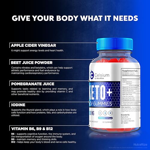 NutraRize - Celsium Keto ACV Gummies – Fórmula Avançada, Max Potência, 1000MG Vinagre de Maçã, Keto Plus – Oficial