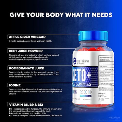 NutraRize - Celsium Keto ACV Gummies – Fórmula Avançada, Max Potência, 1000MG Vinagre de Maçã, Keto Plus – Oficial