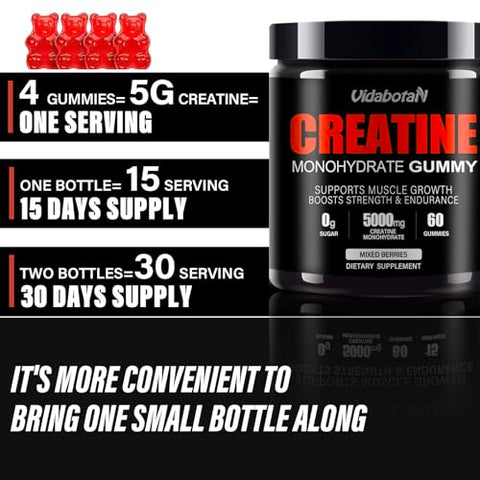 vidabotan - Gomas de Creatina Monohidratada Sem Açúcar 5g para Homens – Marca: Gummies