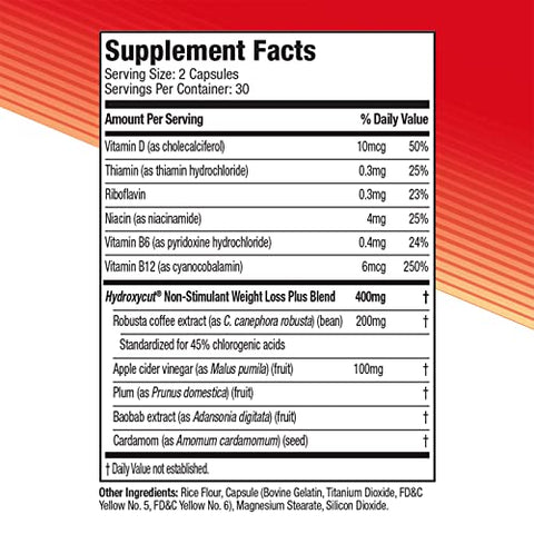 Non-Stimulant – 72 Cápsulas de Liberação Rápida – 99% Livre de Cafeína – Metabolize Carboidratos, Proteínas – Hydroxycut - Hydroxycut