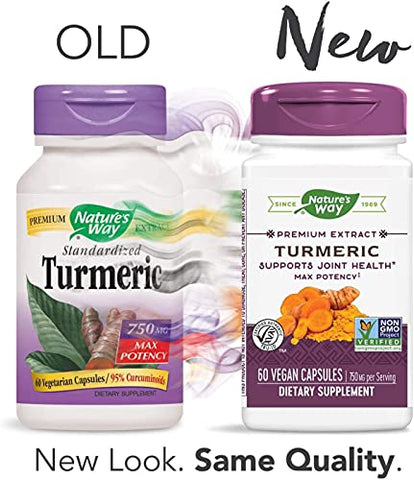 Nature's Way - Nature’s Way Extrato Premium de Cúrcuma Potência Máxima Padronizado para 95% de Curcuminoides 750 mg por porção 60 Cápsulas Veganas (Pacote com 2)