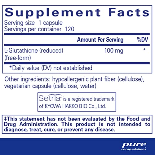 Glutationa Reduzida | Suplemento Antioxidante Hipoalergênico para Apoiar a Saúde do Fígado e das Células* | 120 Cápsulas - Pure Encapsulations