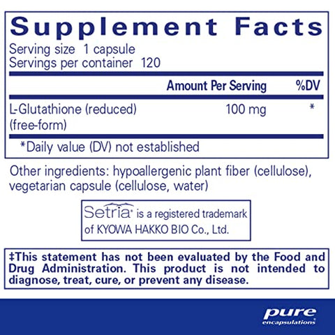 Glutationa Reduzida | Suplemento Antioxidante Hipoalergênico para Apoiar a Saúde do Fígado e das Células* | 120 Cápsulas - Pure Encapsulations