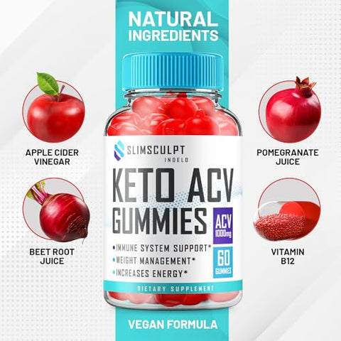 Indelo - (2 Pacotes) Gomas de Perda de Peso Slimsculpt Keto ACV – Fórmula Avançada Slim Sculpt Keto mais Gomas de ACV de Vinagre de Maçã – Suplemento Dietético Slimsculpt ACV Gummies – Avaliações