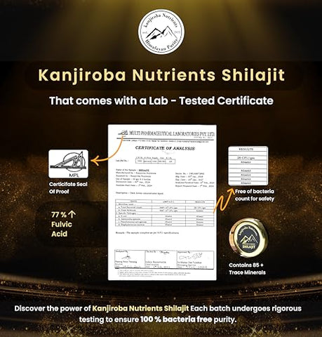 Shilajit Puro do Himalaia – Kanjiroba Nutrients – 85 Minerais, 75%% Ácido Fúlvico | Pureza Certificada, 500mg | Grau A | Relatório de Teste de Laboratório | Resina de Shilajit Orgânico Natural – 30g