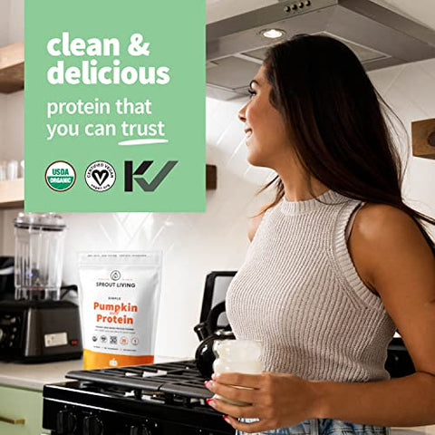 Pó de Proteína de Semente de Abóbora Orgânica, 20g, Sem Adoçantes Artificiais, Sem Laticínios, Sem OGM, Vegano, Sem Glúten, Bebida Keto - Sprout Living