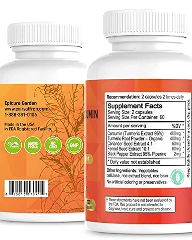 EXIR - Turmeric-Curcumin Plus – Suporte Urinário para Próstata Masculina – Reduz Irritação, Vazamento e Urgência Noturna, Estimula o Esvaziamento da Bexiga, 120 Cápsulas
