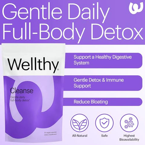 Full Body Detox e Suporte Imunológico – Saúde Digestiva Avançada, Limpeza Intestinal e Alívio de Inchaço – Fórmula Natural com Cardo de Leite, Extrato de Dente-de-leão e - Wellthy