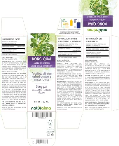 Dong quai ou Ginseng Feminino (Angelica sinensis) Tintura sem álcool – 118 ml Extrato Líquido em Gotas – Herbal Vegano - Naturalma