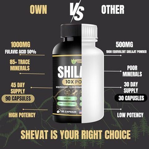 SHEVAT VITAMINS - Shilajit Capsules 22000mg – 85 Minerais Traço para Energia – Marca em Destaque