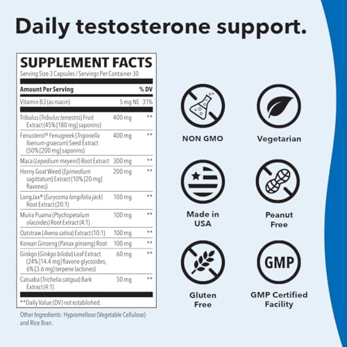 Masculini-T – Suplemento de Suporte à Testosterona – Melhora Mental – 60 cápsulas - LifeSeasons