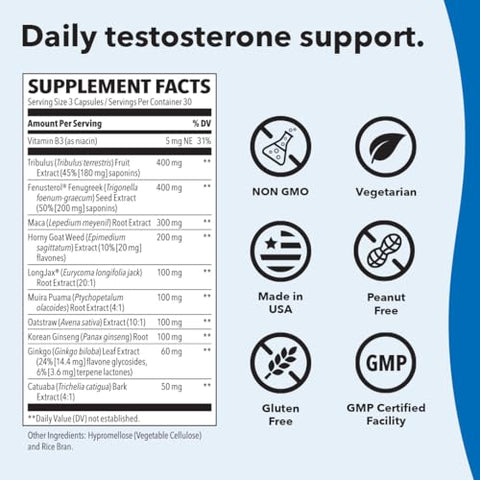 Masculini-T – Suplemento de Suporte à Testosterona – Melhora Mental – 60 cápsulas - LifeSeasons