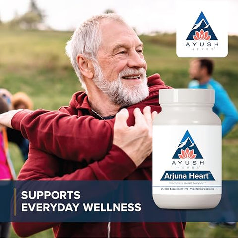 Arjuna Heart – Suporte Herbal Ayurvédico, Suplemento de Arjuna e Magnésio, 90 Cápsulas Vegetarianas - Ayush Herbs